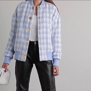 NWT Balmain Light Blue Tweed Bomber Jacket